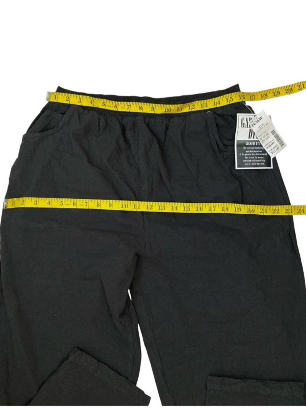 Fashion Bug Black Pants 100% Cotton Pocket Elastic Waist 29” Inseam Plus 14/16 - Picture 4 of 14